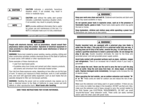 Page 3WORK 
AREA
Keep 
your 
work 
area 
clean 
and 
well 
lit.
Cluttered 
work 
benches 
and 
dark 
work
areas 
may 
cause 
accidents 
or 
injur
y.
Do 
not 
operate 
power 
tools 
in 
explosive 
areas, 
such 
as 
in 
the 
presence 
of 
flammable 
liquids, 
gases 
or 
dust. 
Power 
tools 
create 
sparks 
which 
may 
ignite
the 
dust 
or 
fumes.
Keep 
bystanders, 
children 
and 
visitors 
away 
while 
operating 
a power 
tool.
Distractions 
can 
cause 
you 
to 
lose 
control. 
ELECTRICAL 
SAFETY
Double...