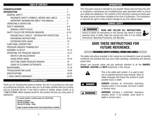 Page 2INTRODUCTION
This instruction manual is intended for your benefit. Please read and follow the safe-
ty, installation, maintenance and troubleshooting steps described within to ensure
your safety and satisfaction. The contents of this instruction manual are based upon
the latest product information available at the time of publication. The manufactur-
er reserves the right to make product changes at any time without notice.
GENERAL SAFETY
READ AND FOLLOW ALL INSTRUCTIONS.
Failure to follow all...