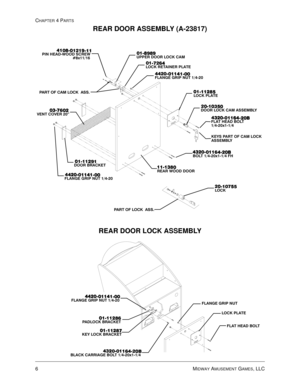 Page 66CHAPTER 4 PARTS
6MIDWAY AMUSEMENT GAMES, LLC
REAR DOOR ASSEMBLY (A-23817)



833(5225/2&.&$0




/2&. 5(7$,1(5 3/$7(





)/$1*( *5,3 187 





/2&. 3/$7(




225 /2&. &$0 $66(0%/<





%
%)/$7 +($ %2/7
[
.(