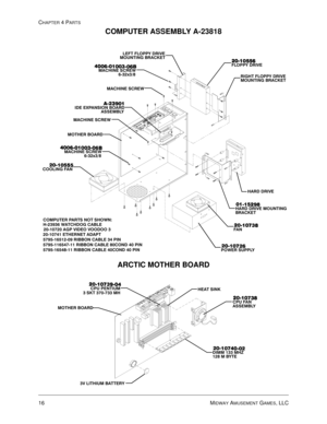 Page 8016 MIDWAY AMUSEMENT GAMES, LLC
CHAPTER 4 PARTS
COMPUTER ASSEMBLY A-23818
CPU 04-13050






%
%0$&+,1( 6&5(:





32:(5 6833/<





)$1





+$5 5,9( 02817,1*
%5$&.(7
+$5 5,9(
5,*+7 )/233< 5,9(
02817,1* %5$&.(7



)/233< 5,9(
/()7 )/233< 5,9(
02817,1* %5$&.(7
[
0$&+,1( 6&5(:
$
$

,( (;3$16,21 %2$5
$66(0%/<
0$&+,1( 6&5(:
027+(5 %2$5






%
%0$&+,1( 6&5(:
[

...