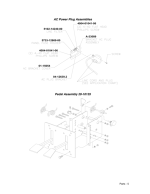 Page 65Parts - 5
AC Power Plug Assemblies
Pedal Assembly 20-10135 