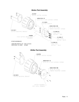 Page 71Parts - 11
Button Pod Assembly
A-22781
OTHER ASSEMBLIES
LAMP MINI-SWITCH, D41   5647-12133-00
LAMP BULB, 14V, #658      24-8828
Shifter Pod Assembly 