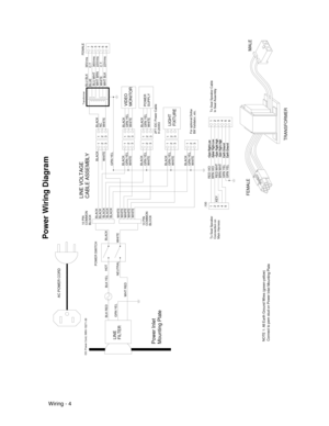 Page 84Wiring - 4
.100
Power Wiring Diagram
BLK RED
GRN YEL
IDC Power Cord, 5850-13271-00
LINE
FILTER
AC POWER CORD
POWER SWITCH
BLK YEL
WHT REDHOT
NEUTRALBLACK BLOCK COMMON 10 PIN
BLACK
BLACK
WHITEBLACK
WHITE WHITE BLACK BLACK
WHITE
10 PIN
COMMONWHITE WHITE
Mounting PlateConnect to pem stud on Power Inlet Mounting Plate NOTE 1: All Earth Ground Wires (green-yellow)Power Inlet
BLOCK
To Seat Speaker
Main Harness Connection on2 1
4 3
5
SUPPLY
WHITE WHITE
MONITOR VIDEOPOWERTransformer
GRN YEL GRN YEL GRN YELBLACK...