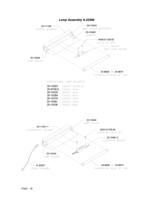 Page 86Parts - 18
Lamp Assembly A-22506 