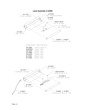 Page 70Parts - 8Lamp Assembly A-22506 