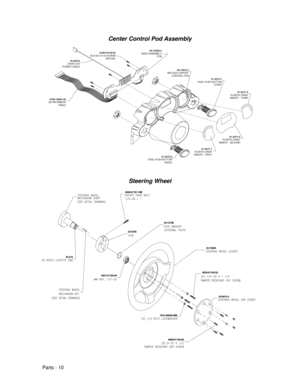 Page 72Parts - 10Center Control Pod Assembly5795-15667-20
26 PIN RIBBON
CABLEH-23218
DASH LED
POWER CABLE4108-01219-05
(5) 8-32 X 5/16 SCREW
SPECIAL31-3371-1
PLASTIC DASH 
INSERT - FIRST31-3371-2
PLASTIC DASH 
INSERT - SECOND 31-3215-1
OVAL PUSH BUTTON 
START31-3371-3
PLASTIC DASH 
INSERT - THIRD
31-3215-2
OVAL PUSH BUTTON 
RADIO 04-12435.2
DASH ASSEMBLY
PCB
04-12515.1
 MOLDED CENTER 
CONTROL PODSteering Wheel4028-01191-16B4701-00005-00B EI-219...