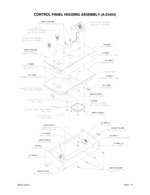 Page 46Skins GameParts - 9
CONTROL PANEL HOUSING ASSEMBLY (A-23454)
4408-01128-00
4420-01141-00 20-9347
31-3454.1-1
4408-01128-0003-7655-84108-01219-11
31-3454.1-3
4320-01164-20B4308-01123-20B 31-3454.1-2
04-12841.1 4408-01128-00 A-22389 01-11996 31-3602 4108-01193-10B
4308-01123-18B
01-1195520-9841.1 04-12830.1
31-3455.103-9959.1 