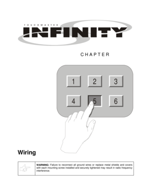 Page 53 
CHAPTER 
 
Wiring 
 
WARNING: Failure to reconnect all ground wires or replace metal shields and covers 
with each mounting screw installed and securely tightened may result in radio frequency 
interference.
 
 




2
6
13
45 