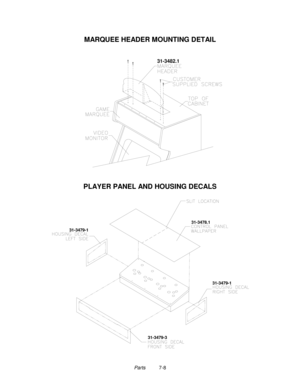 Page 122Parts          7-8
MARQUEE HEADER MOUNTING DETAIL
31-3482.1
PLAYER PANEL AND HOUSING DECALS
31-3479-1
31-3479-331-3478.1
31-3479-1 