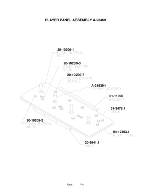 Page 125Parts          7-11
PLAYER PANEL ASSEMBLY A-23469
A-21939-1 20-10209-3
20-10209-220-10209-7 20-10209-1
01-11996
31-3478.1
04-12403.1
20-9841.1 