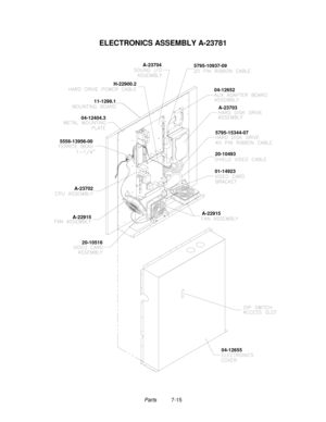 Page 129Parts          7-15
ELECTRONICS ASSEMBLY A-23781
5795-10937-09 A-23704
5795-15344-07 04-12652
A-23703
20-10493
01-14923
A-22915
20-10516 A-22915A-2370211-1298.1
04-12404.3H-22900.2
5556-13956-00
04-12655 