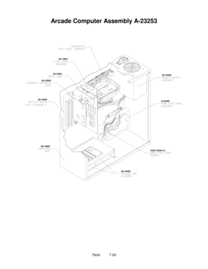 Page 116Parts          7-20
Arcade Computer Assembly A-23253
5795-15344-12A-23350
04-12687 20-1055420-1055004-12651
20-10551
20-1055520-10552 