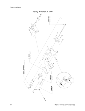 Page 70CHAPTER 4 PARTS
10    
MIDWAY AMUSEMENT GAMES, LLC
Steering Mechanism 20-10713
14-802902-5279
5014-12909-00
20-10186
20-10183 