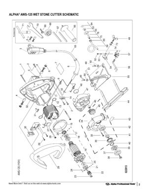 Page 2Need More Info?  Visit us on the web at www.alpha-tools.com2
ALPHA® AWS-125 WET STONE CUTTER SCHEMATIC 