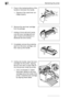 Page 908Maintaining the printer
8-4
5Press in the marked positions of the 
handle to fold down the handle.
❍Dispose of the used toner car-
tridge properly.
6Remove the new toner cartridge 
from its package.
7Holding it firmly with both hands, 
rock the toner cartridge left and 
right, forward and backward, to 
distribute the toner evenly.
8Completely remove the protective 
seal from the toner cartridge, and 
then raise up the handle.
9Holding the handle, lower the toner 
cartridge into the printer, aligning...