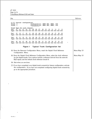 Page 344cl? 3151Page 4 of 4
VoiceMemo Release 6.OA and later
Step
El/El Carrier configuration:
Trunk: 0Configuration: CEPT CRC, HDB3, CCS
Trunk: 1Configuration: CEPT CRC, HDB3, CCS
----------Trunk Type for each channel:
Chnl:000102030405 06 0708091011121314Type: CCS CCS CCS CCS CCS CCS CCS CCS CCS CCS CCS CCS CCS CCS CCS
Chnl:151617181920 21 2223242526272829Type: CCS CCS CCS CCS CCS CCS CCS CCS CCS CCS CCS CCS CCS CCS CCS
Chnl:303132333435 36 3738394041424344Type: CCS CCS CCS CCS CCS CCS CCS CCS CCS CCS CCS CCS...