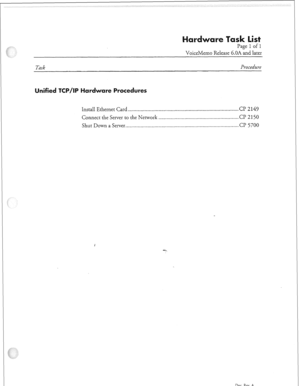 Page 312sk Lis 
Page 1 of 1 
VoiceMemo Release G.OA and later 
Task Procedure 
Install Ethernet Card . . . . . . . . . . . . . . . . . . . . . . . . . . . . . . . . . . . . . . . . . . . . . . . . . . . . . . . . . . . . . . . . . . . . . . . . . . . . . . . . Cl? 2149 
Connect the Server to the Network . . 
_ . . . . . . . . . . . . . . . . . . . . . . . . . . . . . . . . . . . . . . . . . . . . . . . . . . . . . . . cl? 2150 
Shut Down a Server . . . . . ....