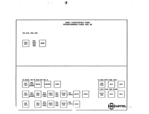 Page 178AREA CODE/OFFICE CODE 
PROGRAMMING FORM ARS 48 
FOR LOCAL AREA CODE 
LOCAL 
AREA DIAL 
LOCAL 
AREA 
CODE 
l-l 
ENTER 
TO DELETE. A00 OR VIEW FOR ARS IA 
pg-pfq-q H F TO VIEW OFFICE WIOE TABLE 
pq m r-“1 
OFFICE 
CODE 
@ 
MITEL .-  