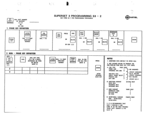 Page 191‘,. 
;,, ,, 1.:’ 
‘,’ ,‘, ‘). ,,,’ ,‘, 
SET 
cl 
EQPT DIAL EIlPT NUMBER 
NUMBEA OF SUPEASET 
g-112 
OR 
161-256 
1. PRIME KEY. DEFINITION 
.- 
SUPERSET 3 PROGRAMMING S3 - 2 ISEE FORM S3-1 FOR PROGRAMMING PROCEDURES) 
PRIME 
cl KEY 
I I - 
l-l 
I I I 
cos NUMBER TOLL 
cl 
PRESS 
OENY 
DIAL l-4 DIGIT 
OIAL l-16 
DIRECTORY 
NUMBER OR 
cl DELETE 
OR COR 1.2.3 
2. NON - PRIME KEY DEFINITION 
BUSY 
cl LAMP 
DIAL l-200 
OR 
cl DELETE PICKUP cl GROUP 
DIAL l-30 
OR 
cl DELETE 
2-3 
..’ PRESS 
l-l ENTER 
AFTER...