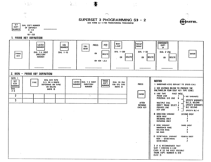 Page 195‘i :., 
,’ H.. 
/ 
SET 
cl 
EQPT DIAL EOPT NUMBER 
NUMBER OF SUPERSET 
g-112 
SUPERSET 3 PHOGRAMMING S3 - 2 (SEE FORM S3-1 FOR PROGRAMMING PROCEOURESl fE’ MITEL 
OR 
161-256 
1. PRIME KEY DEFINITION 
PRIME 
cl KEY DIAL l-4 DIGIT OIAL l-16 
OIRECTORY 
NUMBER 
OR COR 1.2.3 
2. NON - PRIME KEY DEFINITION 
NOTES 
PRESS 
1. UNDEFINED KEYS DEFAULT TO SPEED CALL 
2. USE LISTINGS BELOW TO PROOUCE TttE 
2-3 
cl ONE,TtIREE,OR FOUR DIGIT KEY TYPE CODES 
- 
2 ENTER A LINE TYPE FIRST OIGIT 
PRIME LINE 1 
PERSONAL O/G...