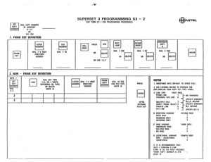 Page 200. I 
LISTED 
cl NUMBER 
OIAL l-4 DIGIT 
DIRECTORY 
NUMBER 
2. NON - PRIME KEY DEFINITION 
DIAL l-16  SET 
cl 
DIAL EGPT NUMBER 
ECtPT 
OF SUPERSET 
NUMBER 
g-112 
f-m 
-.. 161-266 
1. PRIME KEY DEFINITION 
SUPERSET 3 PROGRAMMING 53 -.2 (SEE FORM S3- 1 FOR PROGRAMMING PROCEOURESt 
OR COR 1.2.3 DIAL l-200 
OR DIAL l-30 
OR 
2-3 PRESS 1. UNDEFINEO KEYS DEFAULT TO SPEED CALL 
cl 
ENTER 
AFTER 
DEFINING 
EACH KEY DIAL 2-256 
OR 
cl OELETE 
@ MITEL 
cl 
ENTER 
NOTES 
2. USE LISTINGS BELOW TO PRODUCE THE...