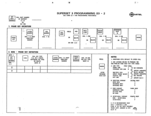 Page 216SUPERSET 3 PROGRAMMING S3 - 2 
DIAL EOPT NUMBER 
OF SUPERSET 
g-112 
PRIME 
q KEY DIAL l-4 OlGll 
DIRECTOAY 
NUMBER 
2. NON - PRIME KEY DEFINITION 
cos 
cl NUMBER 
OIAL 1-16 
gppiig 
2-3 
2 
3 
(SEE FORM s3-I Fofl PROGRAMMING PROCEOURES) 
* 
I 
OR COR 1.2.3 BUSY 
cl LAMP 
OIAL l-200 
I q--Jq-- 
DIAL l-30 OIAL Z-256 
OR fl OR H 
I 
LISTEO OIAL l-4 OICIT 
cl 
TRUNK 
NUMBER 
DIRECTORY 
NUMBER cl EOPT DIAL lo-256 
NUMBER FOR DTS TYPE 
INOTE 31 
@ MITEL 
cl 
ENTER 
PRESS 1. UNDEFINED KEYS DEFAULT 10 SPEED...