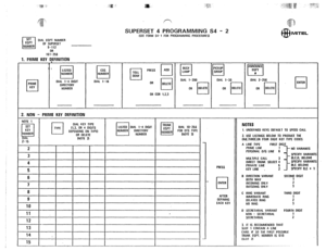 Page 226SUPERSET 4 PROGRAMMING S4 - 2 [SEE FORM 54-l FOR PROGRAMMING PROCEDURES) 
SET 
q 
EClPT DIAL EQPT NUMBER 
NUMBER OF SUPERSET 
9-112 
OR 
161-256 
1. PRIME KEY IjEFlNlTlON 
OIAL l-4 DIGIT 
DIRECTORY 
NUMBER PRESS 
cl AOD BUSY 
El LAMP 
DIAL l-200 
OR 
q 
DELETE DIAL 2-266 cl 
ENTER  DIAL l-30 
OR 
cl DELETE 
r-l 
TOLL 
DENY 
OR 
cl DELETE  PRIME 
cl KEY DIAL 1-16 
OR 
r-l DELETE 
OR COR 1.2.3 
2. NON - PRIME KEY DEFINITION 
NOTES 
1. UNOEFINED KEYS DEFAULT TO SPEEO CALL 
2. USE LISTINGS BELOW TO PRODUCE...