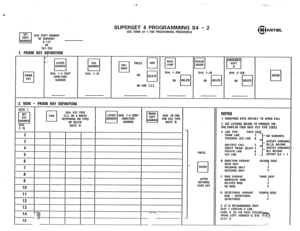 Page 233:::;.y 
DIAL EOPT NUMBER 
OF SUPERSET 
9-112 
OR 
161-256 
1. PRIME KEY DEFINITION 
PAlME 
KEY 
I DIAL l-4 DIGIT 
DIRECTORY 
NUMBER 
2. NON - PRIME KEY DEFINITION 
DIAL l-16 
SUPERSET 4 PROGRAMMING S4 - 2 ISEE FORM ~4-1 FOR PROGRAMMING PROCEDURES) 
OR COR 1.2.3 BUSY 
‘cl LAMP 
DIAL l-200 
OR 
cl DELETE DIAL l-30 
OR 
q 
DELETE DIAL 2-256 
OR 
cl DELETE 
2 
3 
4 
5 
6 
7 
8 
9 
10 
11 
12 
13 
r -y 
@ MITEL 
III 
ENTER 
PRESS 
El ENTER 
AFTER 
DEFINING 
EACH KEY 
NOTES 
1. UNDEFINED KEYS DEFAULT TO SPEED...