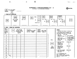 Page 237I’.‘, 
SUPERSET 4 PROGRAMMING S4 - 2 (SEE FORM S4-I FOR PROGRAMMING PROCEOURESJ 
DIAL EOPT NUMBER 
OF SUPEASET 
9-112 
OR 
161-256 
1. PRIME KEY DEFINITION 
I 
I DIAL 1-4 OIGIT 
OIRECTORY 
NUMBER 
2. NON - PRIME KEY DEFINITION 
OIAL l-16 
OR COR 1,2,3 IlLlSY 
cl LAMP 
DIAL l-200 
OR 
cl OELETE PICKUP 7 GROUP 
OIAL l-30 
OR 
cl DELETE ANNOUNCE El 
EQPT 
# 
OIAL 2-256 
OR 
60 MI-I-EL 
cl 
ENTER 
5 
6 
7 
8 
9 
10 
11 
12 
13 PRESS 
c ENTER 
NOTES 
1. UNOEFINEO KEYS DEFAULT TO SPEEO CAL1 
2. USE LISTINGS...