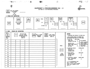 Page 238DIAL EOPT NUMBER 
OF SUPERSET 
9-112 
SUPERSET 4 PROGRAMMING S4 - 2 iSEE FORM S4-1 FOR PROGRAMMING PROCEDlJRESt 
DIAL l-4 DIGIT DIAL l-16 
!. 
NON - PRIME KEY DEFINITION 
1. UNtIEFINED KEYS DEFAULT TO SPEED CALL 
Z-15 2. USE LlSTlNGS BELOW TO PROOUCE THE 
ONE,THREE,OR FOUR DIGIT KEY TYPE CODES 
A LlNE TYPE FIRST DIGIT 
PRIME LINE 
PERSONAL O/G LINE 6 NO VARIANTS 
SPECIFY VARlANTl 
MULTIPLE CALL 3 hl.C.0, BELOW) 
OIRECT TRUNK SELECT 4 SPECIFY VARIANT! 
PRIVATE LINE 6 h,C BELOW) 
KEY LINE . 2 SPECIFY B.C +...