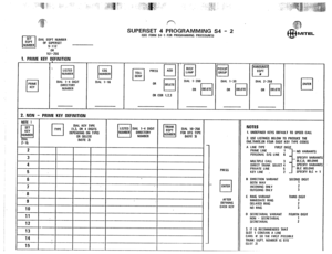 Page 244SUPERSET 4 PROGRAMMING S4 - 2 
DIAL EOPT NIJMBEA 
OF SUPERSET 
9-112 (SEE FORM 54-l FOR PROGRAMMING PROCEDURES) 
OR 
161-256 
1. PRIME KEY DEFINITION 
1 
1 
LISTED 
El NUMBER 
DIAL 1-4 DIGIT 
OIRECTORY 
NUMBER 
2. NON - PRIME KEY DEFINITION 
cos 
n NUMBER 
DIAL l-16 
OR 
cl 
DELETE 
OR COR 1.2.3 DIAL l-200 
OR 
cl DELETE 
I I 
IAL lo-256 
IR DTS TYPE 
(NOTE 31 
I I 
2 
3 
4 
5 
6  
7 
‘8 
DIAL l-30 DIAL 2-256 
OR H OR H 
q 
PRESS 
cl ENTER 
AFTER 
DEFINING 
EACH KEY 
NOTES 
1. UNOEFINED KEYS DEFAULT TO...