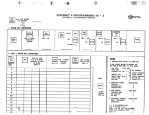 Page 247DIAL EDPT NUMBER 
OF SUPERSET 
9-112 
OR 
161-256 
1. PRIME KEY MhNITION 
rl 
PRIME 
KEY DIAL 1-4 DIGIT 
DIRECTORY 
NUMBER 
2. NON - PRIME KEY DEFINITION 
cos 
cl NUMEiEA 
DIAL 1-16 
SUPERSET 4 PROGRAMMING S4 - 2 [SEE FORM S4-1 FOR PROGRAMMING PROCEDURES) 
1 
I 
OR COR 1.2.3 DIAL l-200 
DIAL l-30 
OR Fi OR [ij 
I 
ANNOUNCE 
cl 
EDPT 
R 
DIAL 2-256 
OR 
cl DELETE 
@ MITEL 
c 
ENTER 
1 
PRESS 
cl 
ENTER 
AFTER 
DEFINING 
EACH KEY 
NOTES 
1. iNDEFINE KEYS DEFAULT TO SPEEO CALL 
2. USE LISTINGS BELOW TO...