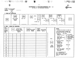 Page 248SUPERSET 4 PROGRAMMING S4 - 2 
SET 
cl 
EOPT DIAL iOPT NUMBER 
NUMBER OF SUPERSET 
g-112 
OR 
161-256 
1. PRIME KEY DEFINITION 
(SEE FORM S4-1 FOR PROGRAMMING PROCEDURES) 
DIAL l-4 DIGIT 
2. NON - PRIME KEY DEFINITION 
OIAL KEY TYPE 
(1,3, OR 4 DIGITS DIAL IO-256 NOTES 
DEPENDING ON TYPE) 
OR OELETE 
INOTE 2) FOR DTS TYPE 
(NOTE 3) 1. UNDEFINED KEYS DEFAULT TO SPEED CALL 
2. USE LISTINGS BELOW TO PRODUCE THE 
ONE,THREE.OR FOUR DIGIT KEY TYPE CODES 
A LINE TYPE 
PRIME LINE 
PERSONAL O/G LINE 6 
SPECIFY...