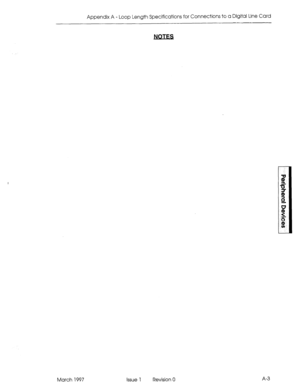 Page 457Appendix A - Loop Length Specifications for Connections to a Digital Line Card 
NOTES 
March 1997 Issue 1 Revision 0 A-3  