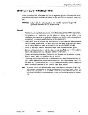 Page 461Engineering Information 
IMPORTANT SAFETY INSTRUCTIONS 
These instructions are intended to be used as a general guide to provide basic instal- 
lation information which is necessary for the proper and safe functioning of this equip- 
ment. 
WARNING: Failure to follow all instructions may result in improper equipment 
operation and/or the risk of electric shock. 
General 
. 
. 
Read and understand all instructions. Keep these instructions with the equipment. 
Do not attempt to install or service this...