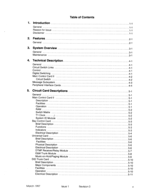 Page 463Table of Contents 
I. Introduction 
........................................................ ..I- 1 
General 
.............................................................. ..l- 1 
Reasonforlssue 
....................................................... ..l- 1 
Disclaimer 
............................................................ ..l- 1 
2. Features ...................................... 
General ........................................ 
3. System Overview 
............................. 
General...