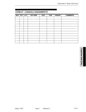 Page 287Appendix B - Blank CDE Forms 
FORM 07 - CONSOLE ASSIGNMENTS 
March 1997 Issue 1 Revision 0 B-15  