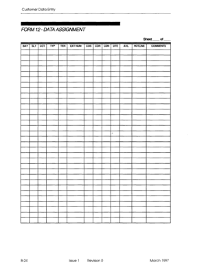 Page 296Customer Data Entry 
FORM 12 - DATA ASSIGNMENT 
Sheet of 
B-24 Issue 1 Revision 0 March 1997  