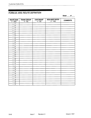 Page 316Customer Data Entry 
FOlM423 ARS: ROUTE DEFINITION 
Sheet of 
B-44 Issue 1 Revision 0 March 1997  