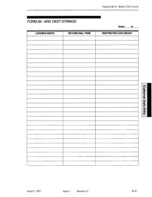 Page 319Appendix B - Blank CDE Forms 
FORM26 - ARS: DIGIT STRINGS 
Sheet of 
March 1997 
Issue 1 Revision 0 B-47  