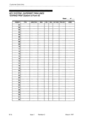 Page 348Customer Data Entry 
KEY SYSTEM - SUPERSET PKM LINES 
“EXPAND PKW Subfotm of Fotm 45 
sheet-of- 
B-76 Issue 1 Revision 0 March 1997  