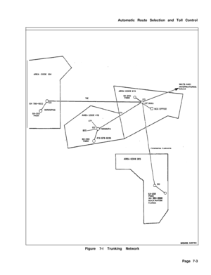 Page 360Automatic Route Selection and Toll Control
AREA CODE 204
AREA CODE 3C5
k
i
I
co
$sx-200PABX305 994-8500BOCA RATON
FLORIDA
JFigure 7-l Trunking Network
S454RO A007E3Page 7-3 