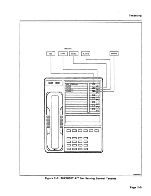 Page 406Tenanting 
TENANTS 
OCTEL 
_ txACK’S 
JONES’S 
Figure 2-3 SUPERSET qTM Set Sewing Several Tenants 
Page 2-5  