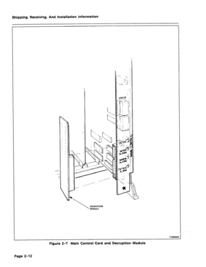 Page 21Shipping, Receiving, And installation information 
DECRYPTION 
MODULE 
I r 
7736ROEO 
Figure 2-7 Main Control Card and Decryption Module 
Page 2-12  