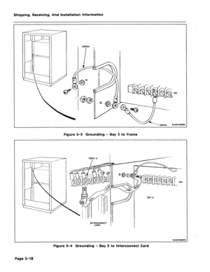 Page 64Shipping, Receiving, And Installation Information 
GREEN , 
K~0014ROE0 
Figure 5-3 Grounding - Bay 3 to Frame 
TB301-3 
I 
TBl 
INTERCONNECT 
CARD 
I 
KA0015ROEO 
Figure 5-4 Grounding - Bay 3 to Interconnect Card 
Page 5-18  