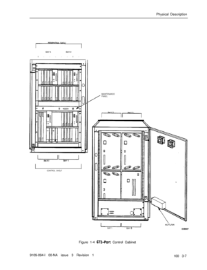 Page 19Physical Description
BAY 3BAY 2
l-----l-
BAY 0BAY1
CONTROL SHELFMAINTENANCE
/
PANEL
BAY 1BAY 
0Figure 1-4 
672-Part Control Cabinet
Ac FILTER9109-094-l 00-NA issue 3 Revision 1
100 3-7 