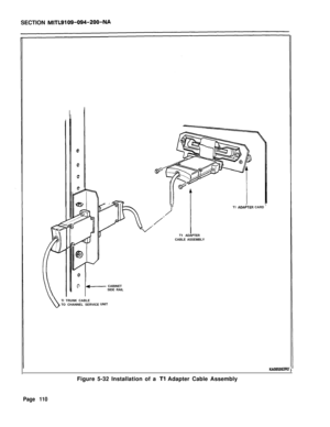 Page 116SECTION MITL9109-094~ZOO-NATl TRUNK CABLE
TO CHANNEL SERVICE
0c-- CABINET
SIDE RAIL
Tl ADAPTER
CABLE ASSEMBLY
UNITTl
ADAhER CARD
KA0653EZRZ ,
Figure 5-32 Installation of a 
Tl Adapter Cable Assembly
Page 110 