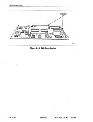 Page 25General Description 
CONNECTORS 
TO UNIVERSAL 
CARD 
000013 , 
Figure 2-13 E&M Trunk Module 
100 2-20 
Revision 0 
9104-091-l 00-NA Issue 5  