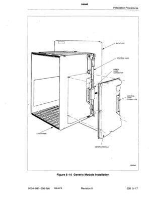 Page 456Installation Procedures 
GENERIC MODULE ‘. CONTROL 
CARD 
CONNECTOR 
Figure 5-10 Generic Module Installation 
9104-091-200-NA issue 5 
Revision 0 
200 5-17  