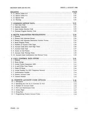Page 26SECTION 83§0-34%OIJ-NA ISSUE 2, AUGUST 1988 
HEADING .O..e........................ . . . . . . . . ..e.*..*.*....o..e... PAGE 6. 11. SearchTables 810 ....................................................... 2.32 
6. 12. 
Search Tables 811 ....................................................... 2.32 
6. 13. Special Note ............................................................ 2.32 
6. 14. Warning.............................~ .................................. 2.32 
7. COMMON OPTION DATA. o a s e o 0 0...
